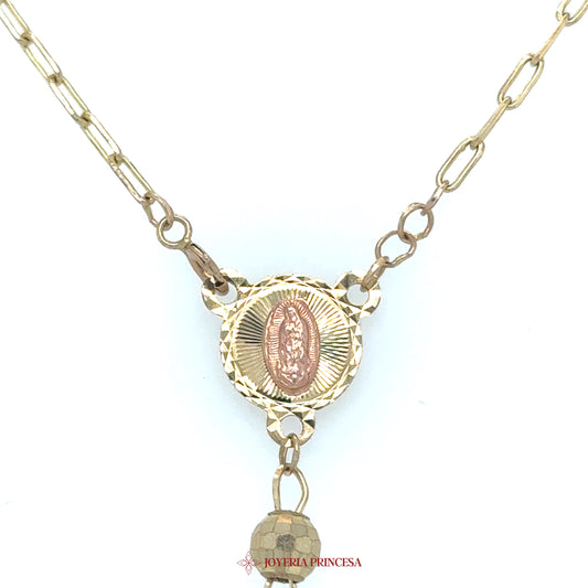 10K 24in 4.7mm Rosary Necklace with Virgen de Guadalupe Motif