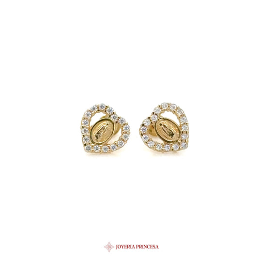 14K Heart Motif 14K Gold Earrings with CZ Stones