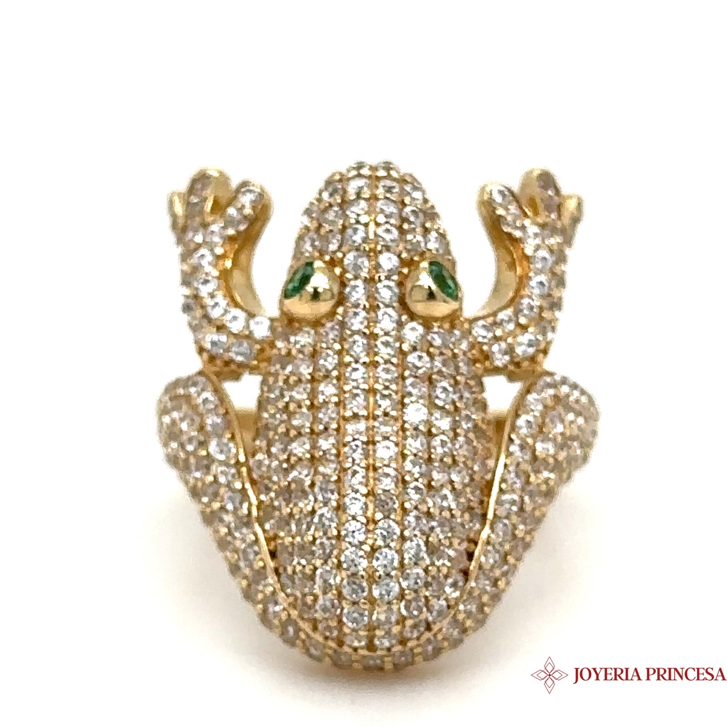 14K Green-Eyed Frog Ring