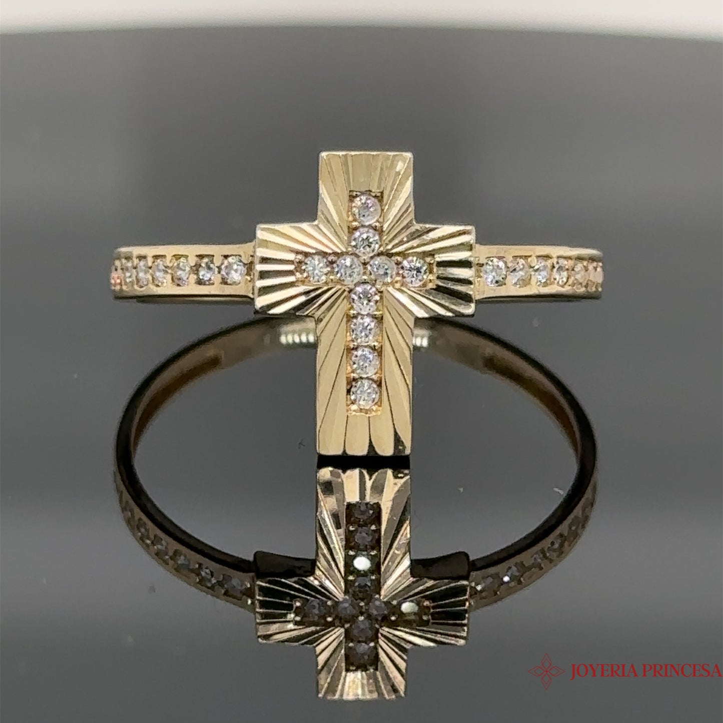 14K Diamond-Cut Cross Ring