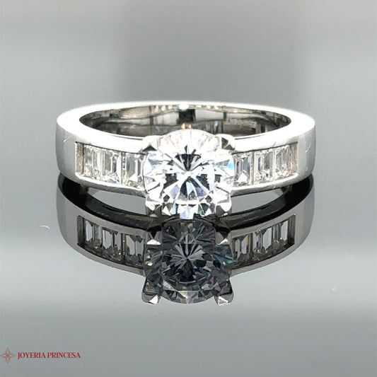 14K White Gold Baguette Zirconia Engagement Ring